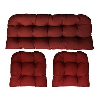 Rsh Decor: 3-Piece Wicker Tufted Cushion Set | Standard | All-Weather Spun Fabric | Canvas Burgundy