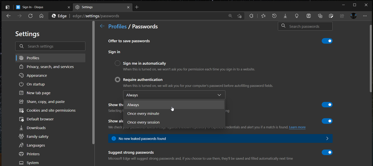 Edge Canary Authentication