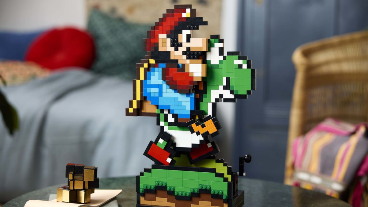 Lego Super Mario World: Mario &amp; Yoshi set on a table in a home setting