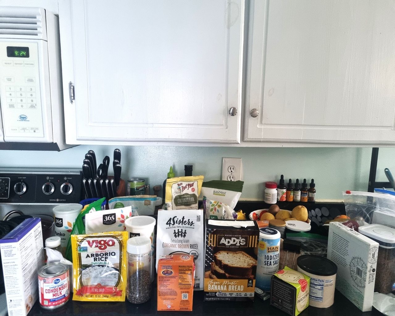 The chaos decluttering method in progress in kitchen
