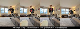 Testing the Camera Assistant app and its speed priority functions with a jumping child