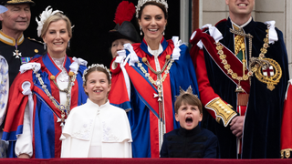 Sophie, Duchess of Edinburgh, Princess Charlotte of Wales, Princess Anne, Princess Royal, Catherine, Princess of Wales, Prince Louis of Wales and Prince William, Prince of Wales during the Coronation of King Charles III and Queen Camilla on May 06, 2023 in London, England