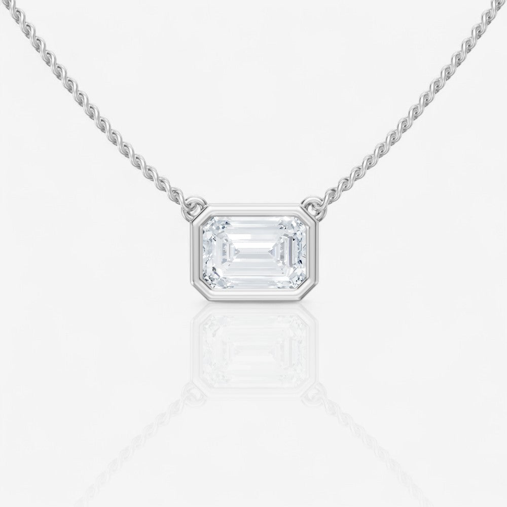 Bezel-Set Emerald Solitaire Lab-Grown Stationary Diamond Pendant 14kt White Gold