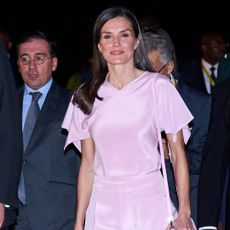 Queen Letizia of Spain wears all pink outfit