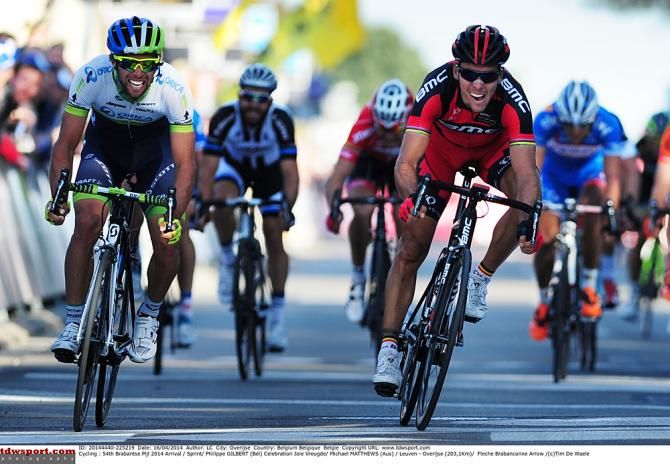The lunge for the line and the sprint goes to Philippe Gilbert (BMC)