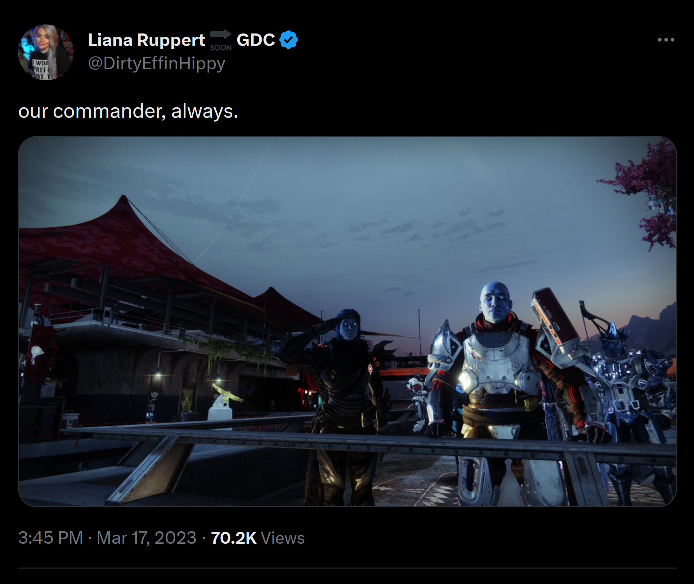Liana Ruppert, Destiny 2'deki Zavala hakkında tweet attı