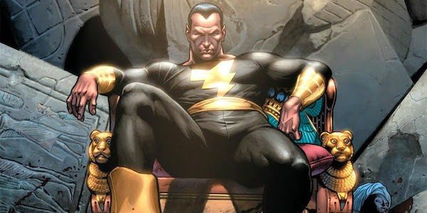 Black Adam in the comics on a throne