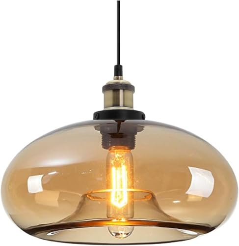 Zttech 28cm Amber Glass Pendant Light Industrial Vintage Design Suitable for Kitchen Island Bedroom Dining Room Adjustable Height E27 Bulb Compatible (amber)