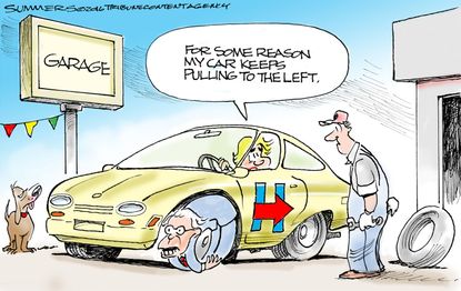 Political Cartoon U.S. Hillary Bernie Left 2016
