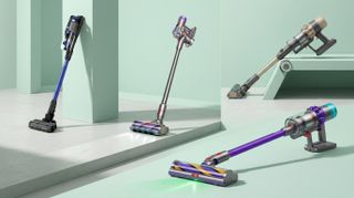 A selection of stick vacuum cleaners