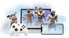 A laptop, tablet and phone running Sea of Thieves through Xbox Cloud Gaming