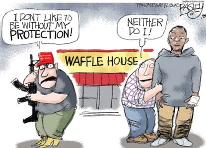 Political cartoon U.S. Waffle house shooting James Shaw gun laws