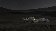 An illustration shows what a moon base might look like.