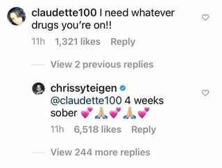 chrissy sober instagram