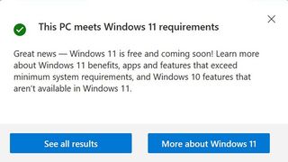 A screenshot of the Windows 11 upgrade checker results