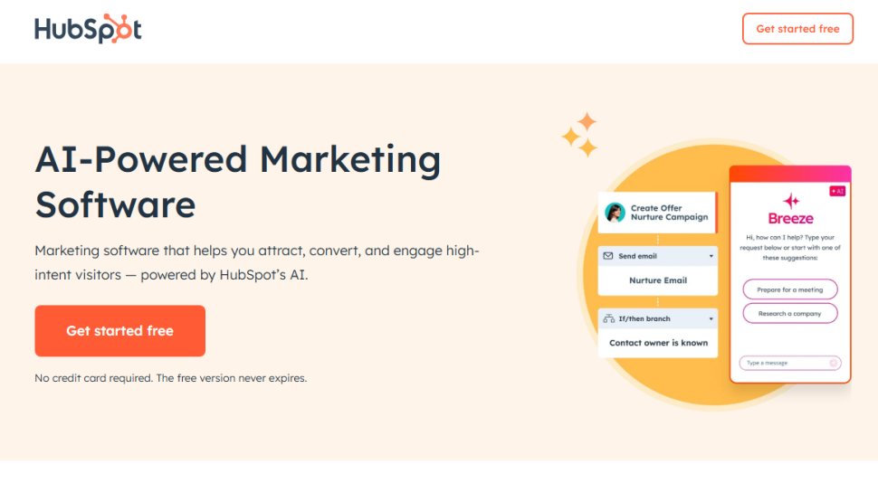 Website screenshot of Hubspot Marketing Hub (August, 2025)