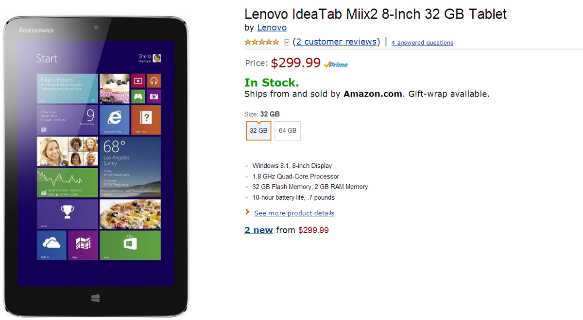 Now Shipping Lenovo IdeaTab Miix2 8 Inch 32 GB Tablet From Amazon US Windows Central