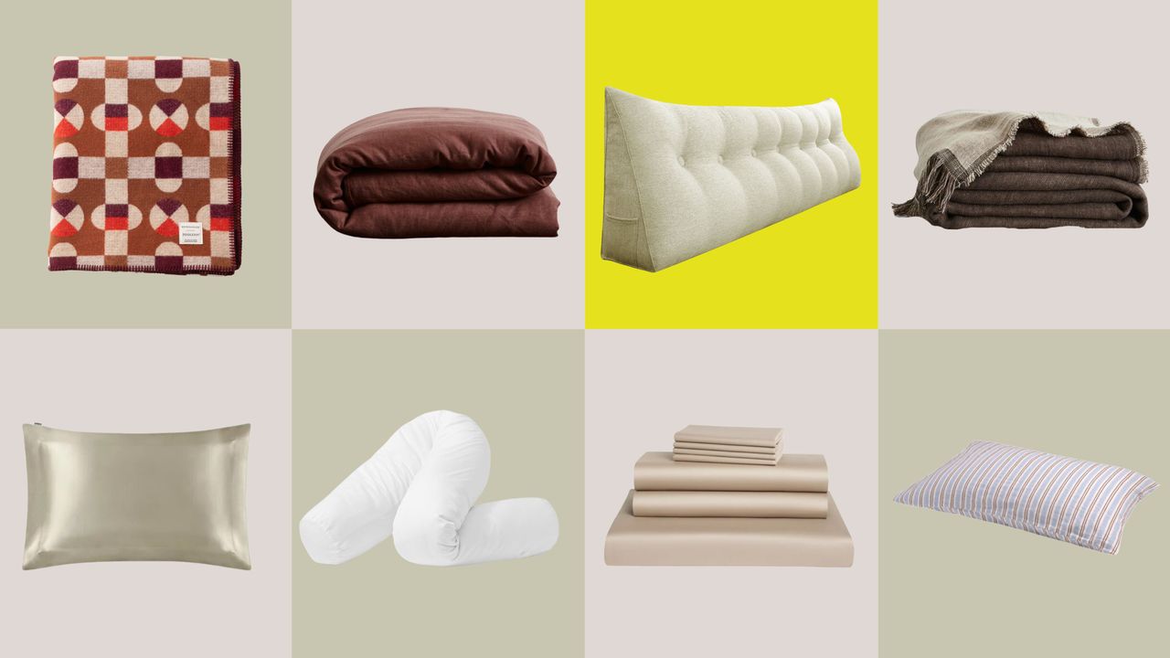 collage of bedding deals with different pillows 