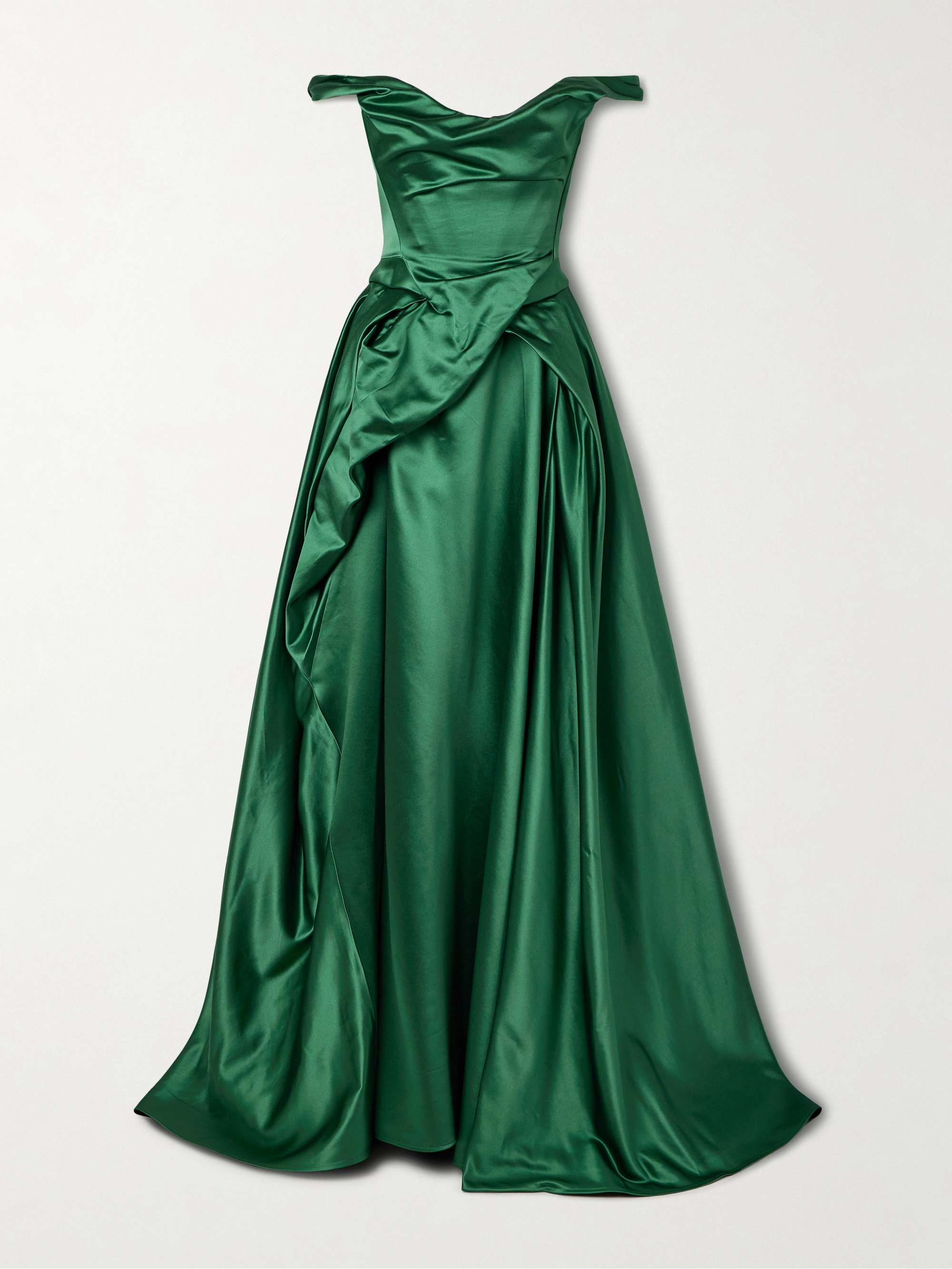 Tabitha Off-The-Shoulder Draped Duchesse Silk-Satin Gown
