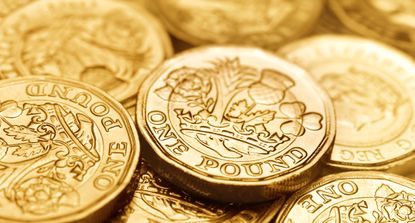 Close up of a lot of one pound coins