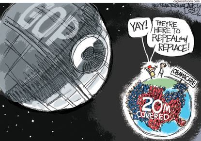 Political cartoon U.S. Obamacare repeal and replace GOP star wars