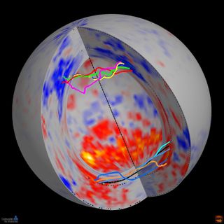 Simulation of magnetic fields at solar maximum.