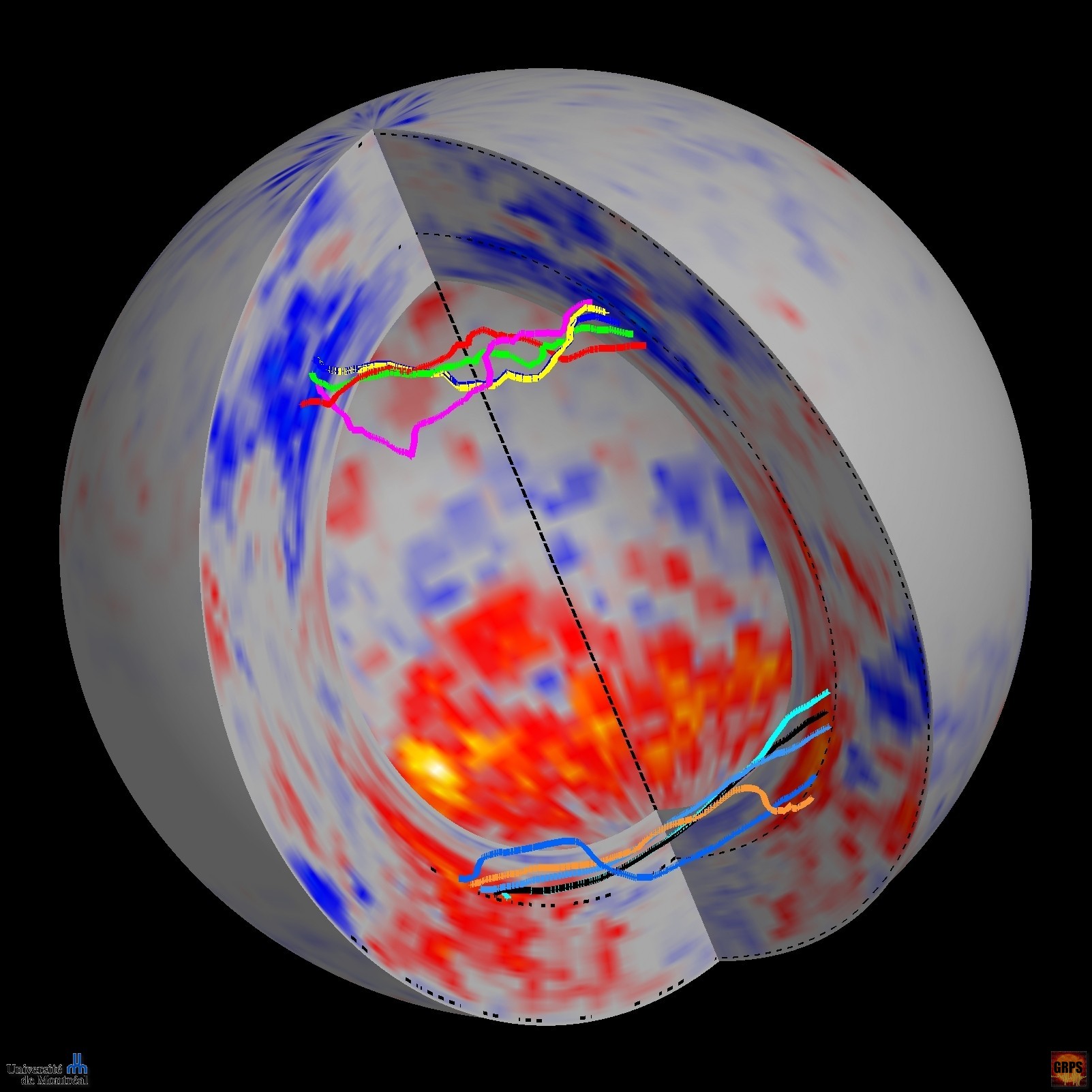 Simulation of magnetic fields at solar maximum.