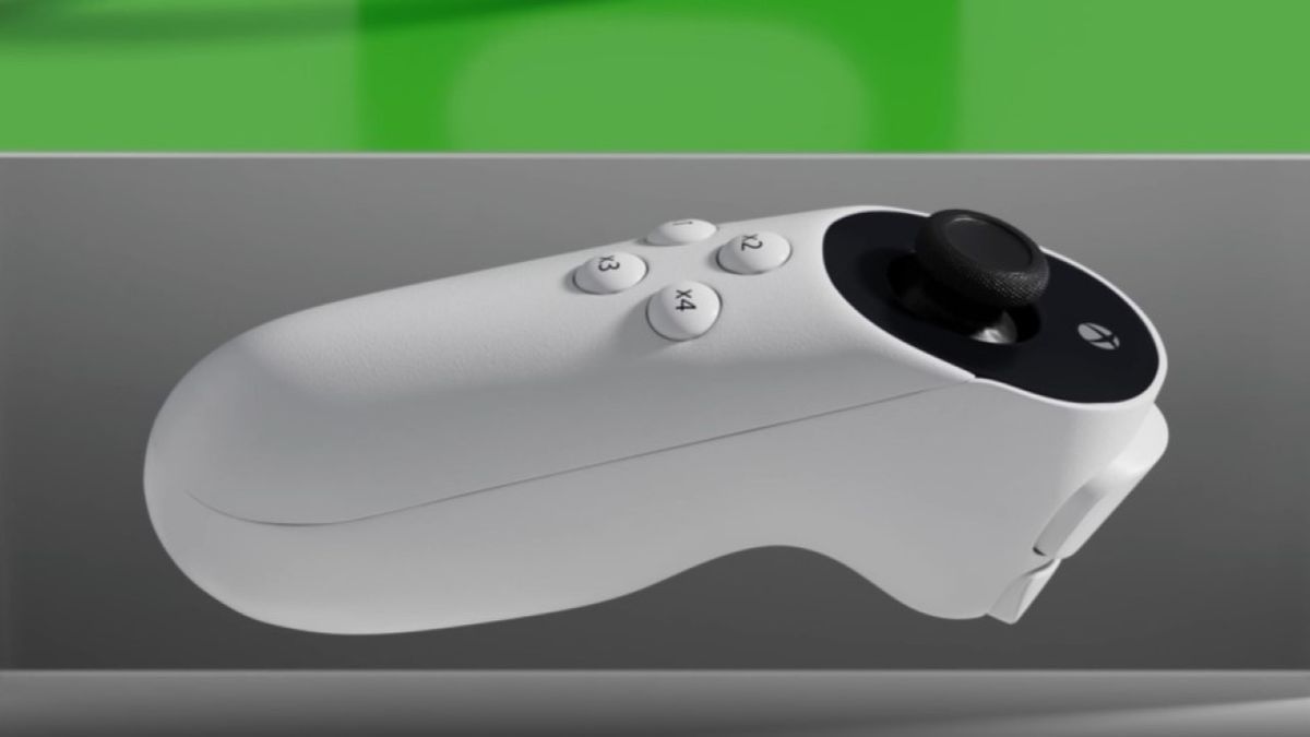 Xbox Adaptive Joystick controller with a gray and green background