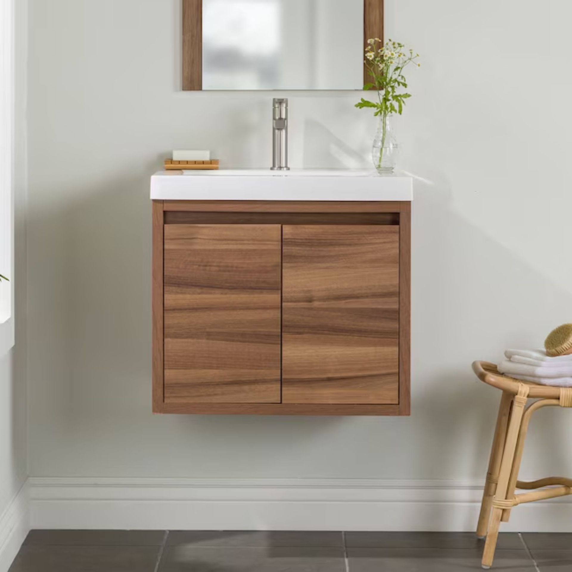 Hollis Floating Bathroom Vanity on a wall.