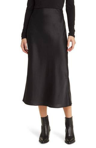 Bias Cut Satin Midi Skirt