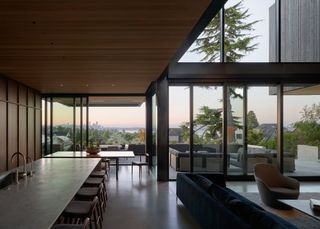 kitchen with dining and views at Sound House in Seattle