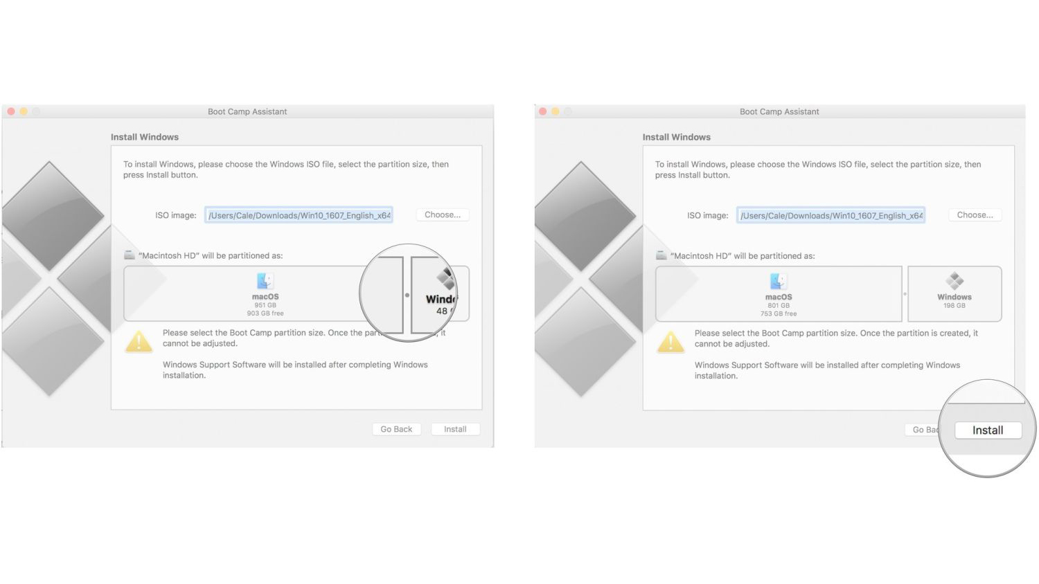 Tangkapan layar menunjukkan cara memasang Windows di Mac