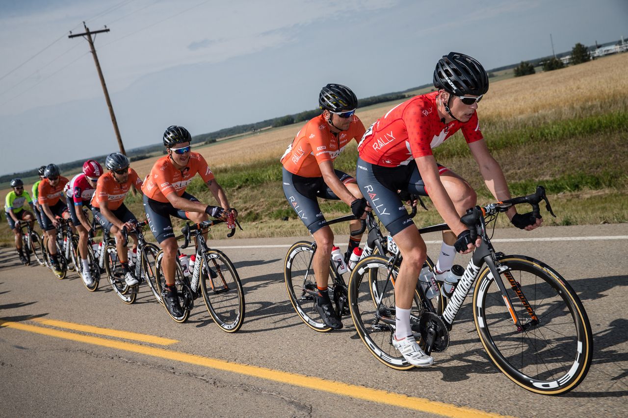 Matteo Dal-Cin leads the Rally train during stage 2 at the Tour of Alberta