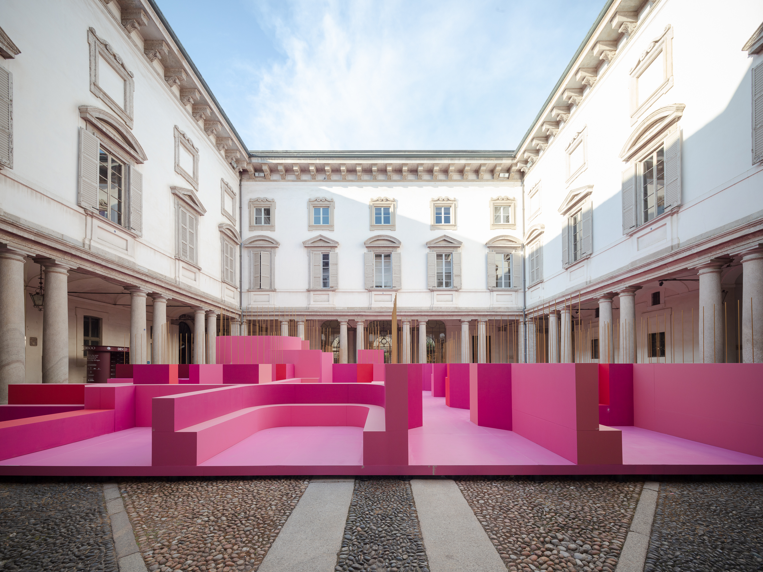 Pink maze in a Milan palazzo courtyard, &amp;lsquo;Metamorphosis in Motion&amp;rsquo; installation by Lina Ghotmeh, Milan Design Week 2026
