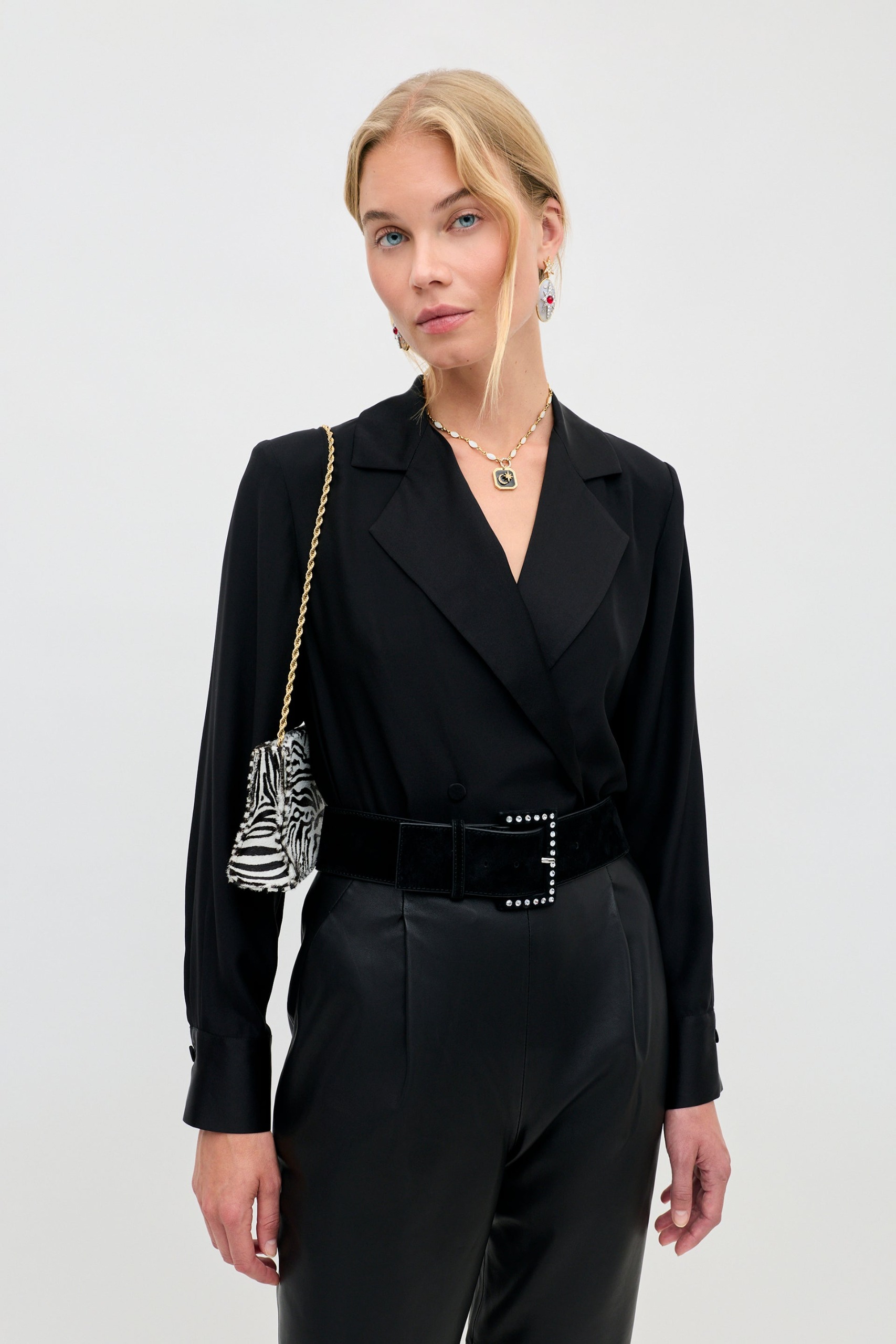 Lorraine Silk Satin Blouse in Black