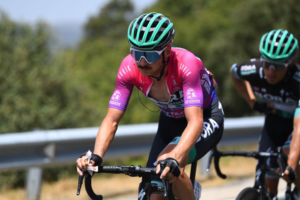 ESPINOSA DE LOS MONTEROS SPAIN JULY 30 Felix Grossschartner of Austria and Team BoraHansgrohe Purple Leader Jersey during the 42nd Vuelta a Burgos 2020 Stage 3 a 150km stage from Sargentes de la Lora to Espinosa de los Monteros Picn Blanco 1486m VueltaBurgos on July 30 2020 in Espinosa de Los Monteros Spain Photo by David RamosGetty Images