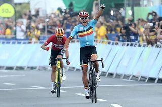 Belgium’s Greg Van Avermaet wins gold in the men’s road race at the 2016 Olympic Games in Rio de Janeiro ahead of Denmark’s Jakob Fuglsang