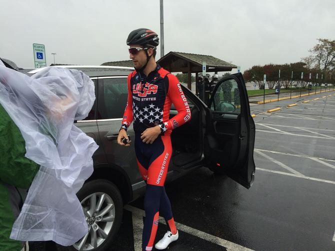 Taylor Phinney gets ready to pre-ride the 2015 time trial world championship course