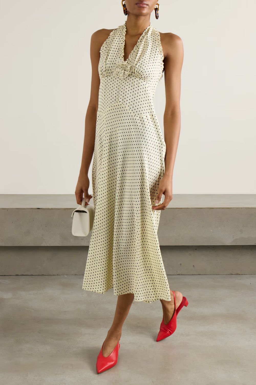 DOEN Mazarin ruffled polka-dot silk-blend satin halterneck dress