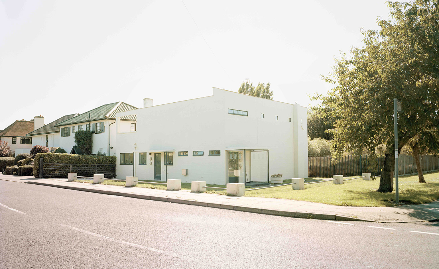 White house on residential street