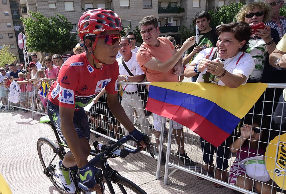 Nairo Quintana (Movistar) heads to the stage 16 start