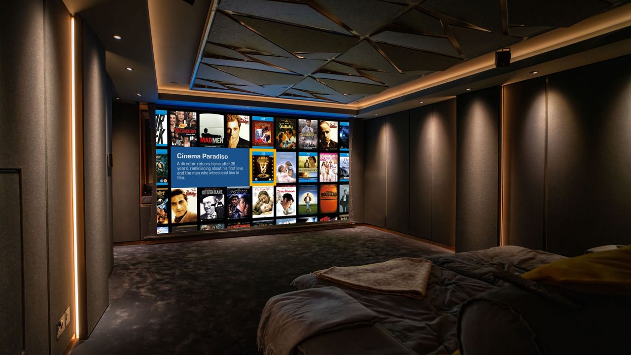 Left rear angle shot of Westminster townhouse home theater from Homeplay x L-Acoustics