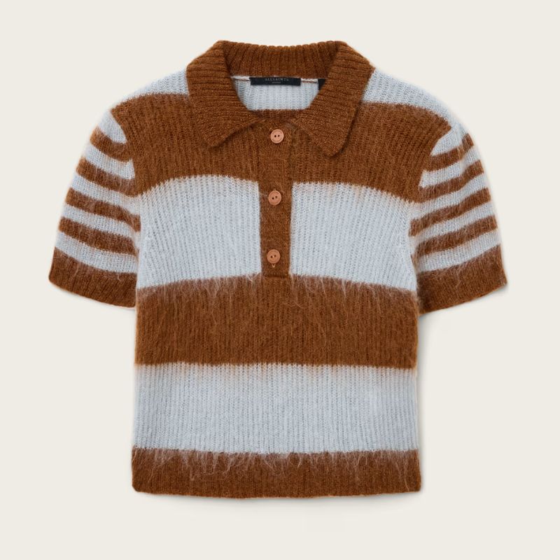 A fluffy stripe polo jumper by All Saints