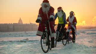 Santa Claus on a bike