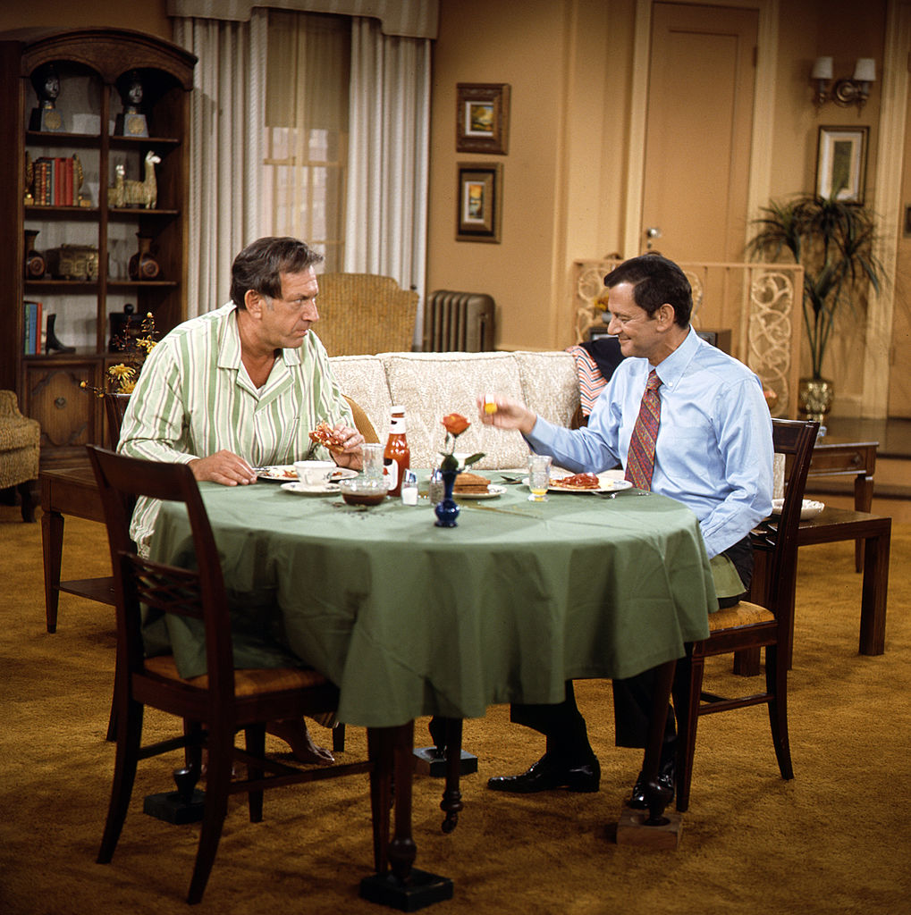 Scene from the Odd Couple TV show - "New York's Oddest" - Season Four - 3/8/1974. Felix (Tony Randall) has laid a gourmet dining table for Oscar (Jack Klugman) to eat with him.