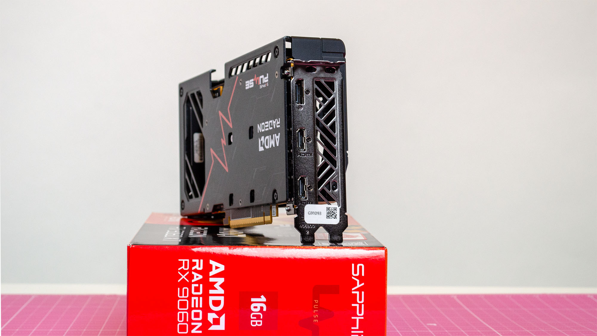 The output ports on an AMD Radeon RX 9060 XT
