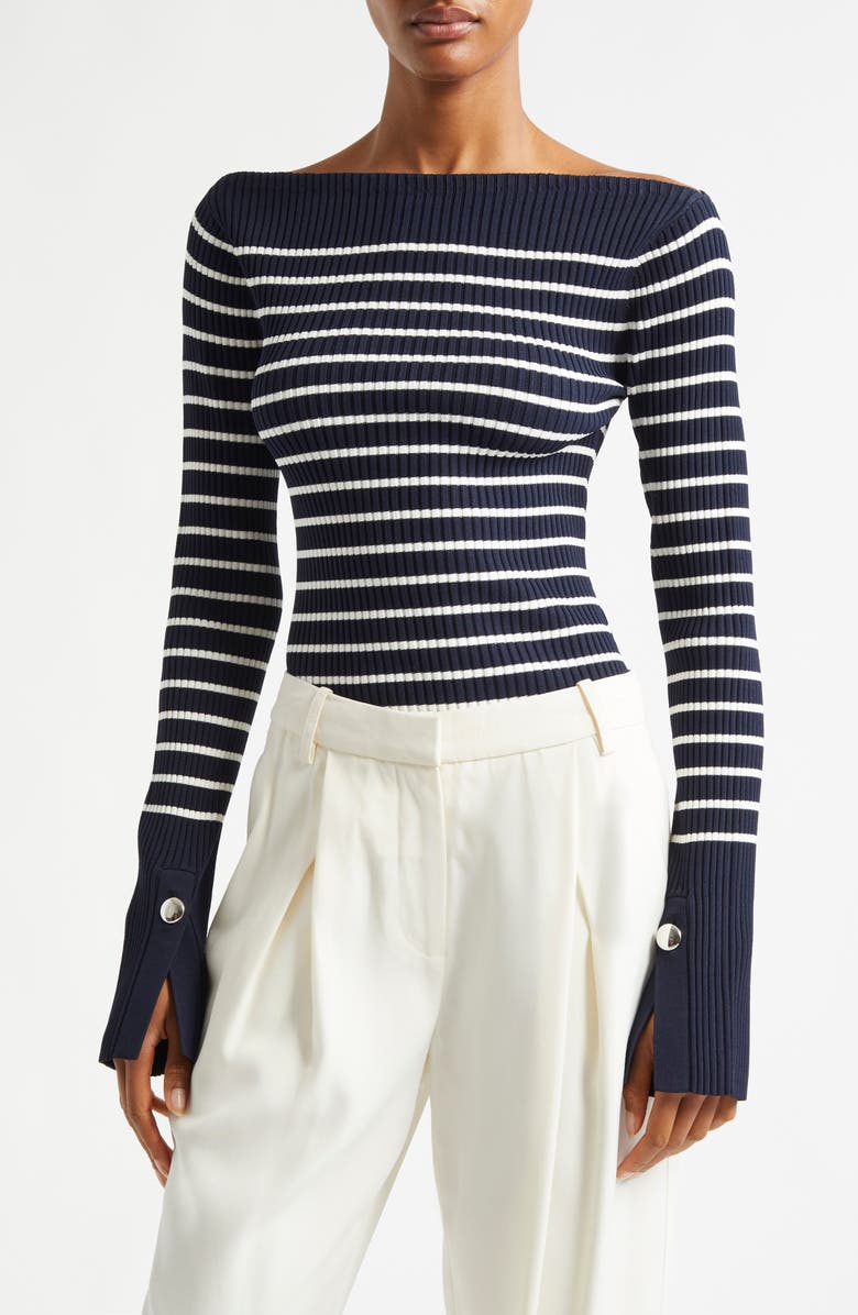 Anya Stripe Rib Boat Neck Sweater