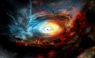 Artist impression of the heart of galaxy NGC 1068, which harbors an actively feeding supermassive black hole.