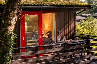 images from cabin crew, a new book on welsh modernist cabins showing small, low timber structures in the woods