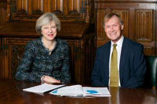 The late MP Sir David Amess meets with (now former) Prime Minister Theresa May in 2016